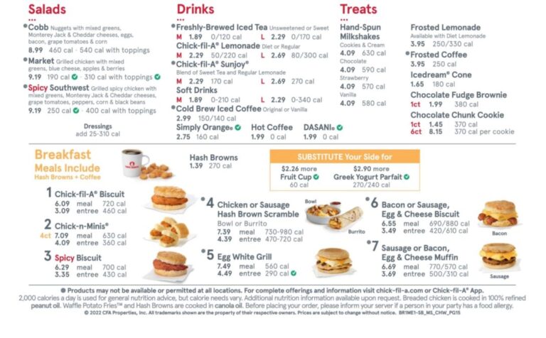 Chick Fil a Menu With Prices Breakfast